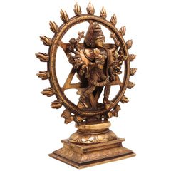 Brass Sudarshana Chakrathalwar Idol, Handcrafted Vishnu Chakra Murti, Protective Statue for Pooja, Temple & Home Decor, Gold, 13 Inch, 1 Piece