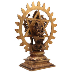 Brass Sudarshana Chakrathalwar Idol, Handcrafted Vishnu Chakra Murti, Protective Statue for Pooja, Temple & Home Decor, Gold, 13 Inch, 1 Piece