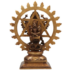 Brass Sudarshana Chakrathalwar Idol, Handcrafted Vishnu Chakra Murti, Protective Statue for Pooja, Temple & Home Decor, Gold, 13 Inch, 1 Piece