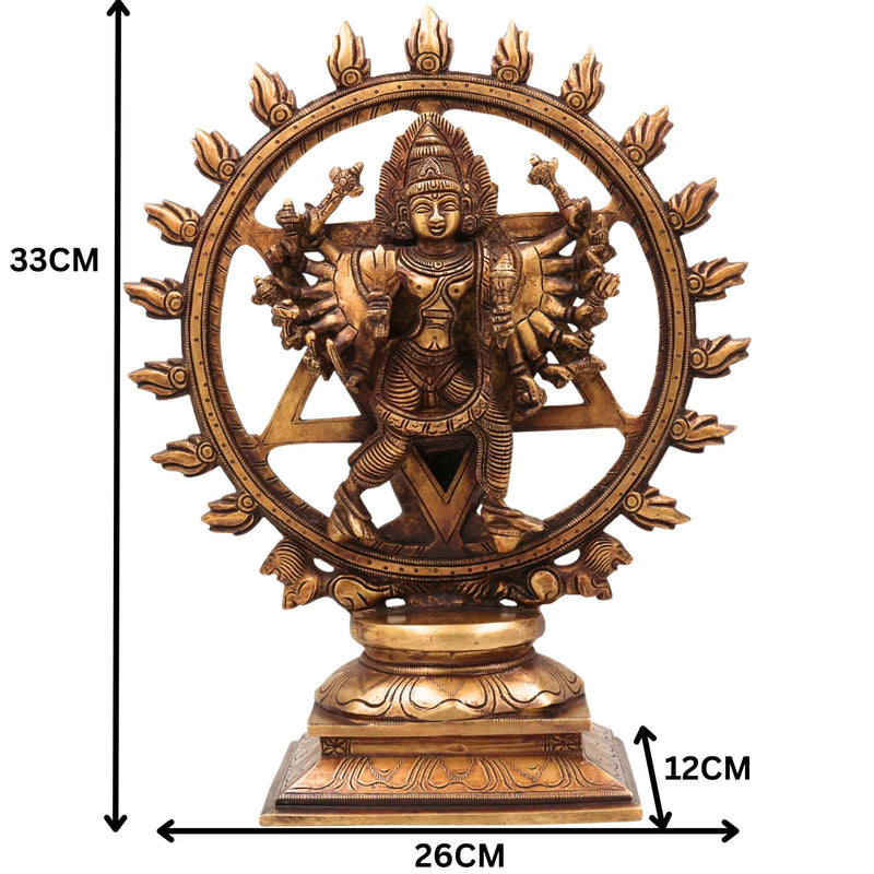 Brass Sudarshana Chakrathalwar Idol, Handcrafted Vishnu Chakra Murti, Protective Statue for Pooja, Temple & Home Decor, Gold, 13 Inch, 1 Piece