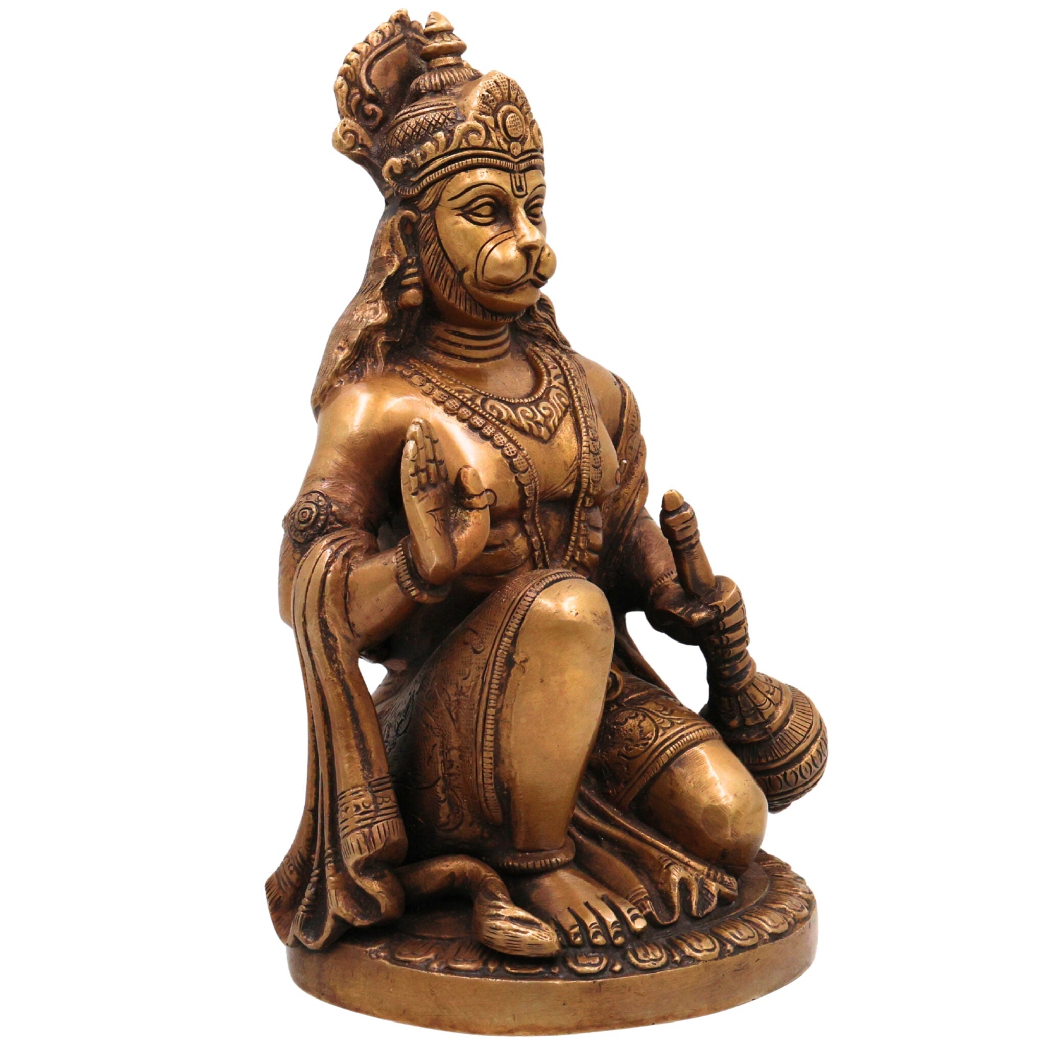 Brass Hanuman Idol, Handcrafted Panchamukhi Hanuman Murti, Bajrangbali Statue for Pooja, Temple & Home Decor, Gold, 10 Inch, 1 Piece