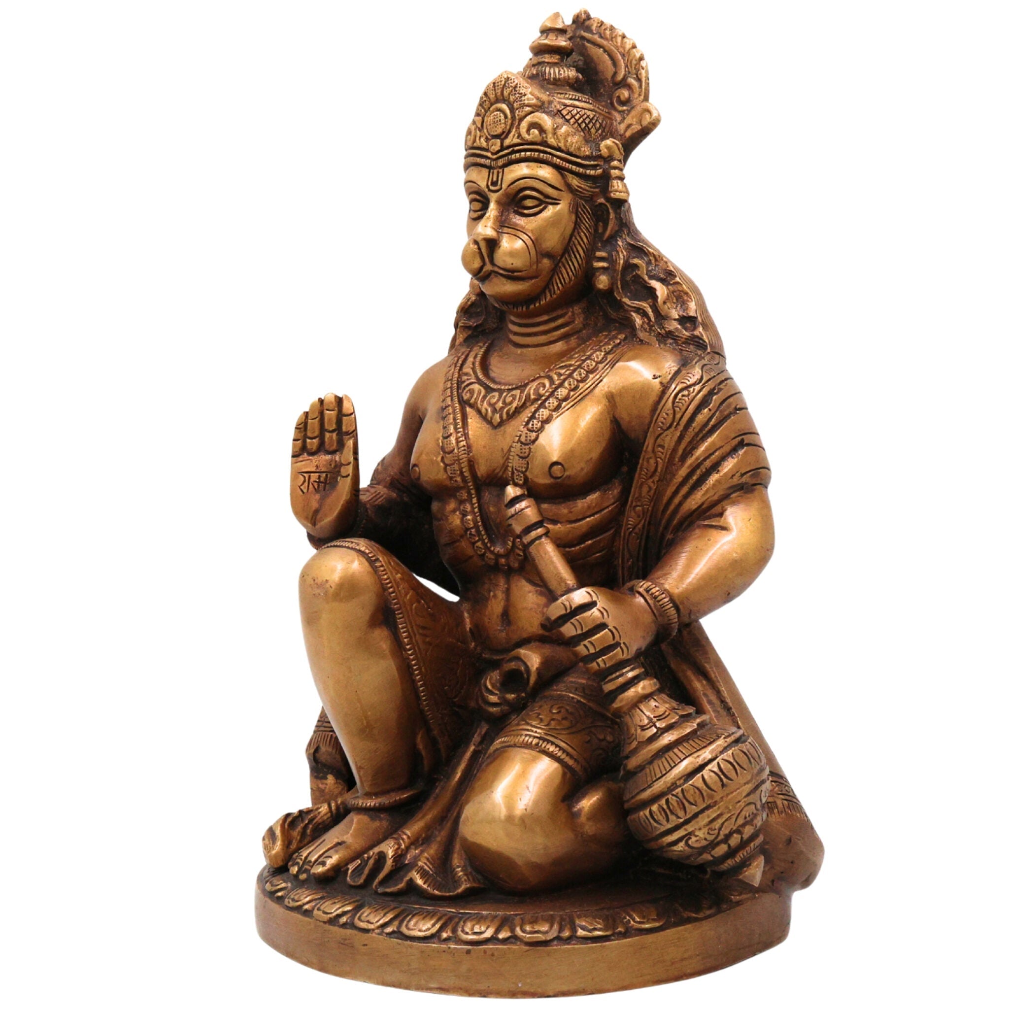 Brass Hanuman Idol, Handcrafted Panchamukhi Hanuman Murti, Bajrangbali Statue for Pooja, Temple & Home Decor, Gold, 10 Inch, 1 Piece