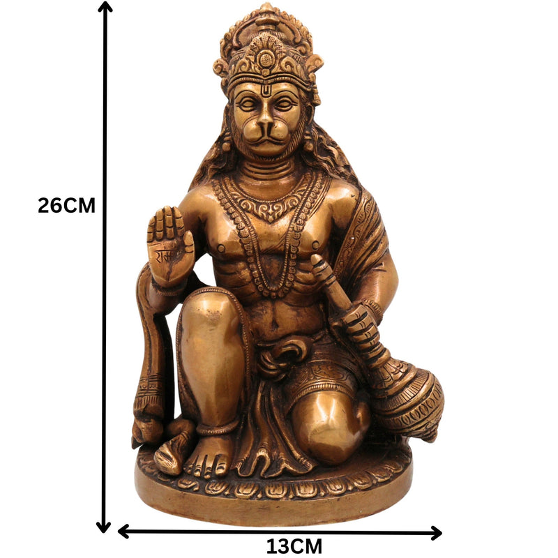 Brass Hanuman Idol, Handcrafted Panchamukhi Hanuman Murti, Bajrangbali Statue for Pooja, Temple & Home Decor, Gold, 10 Inch, 1 Piece