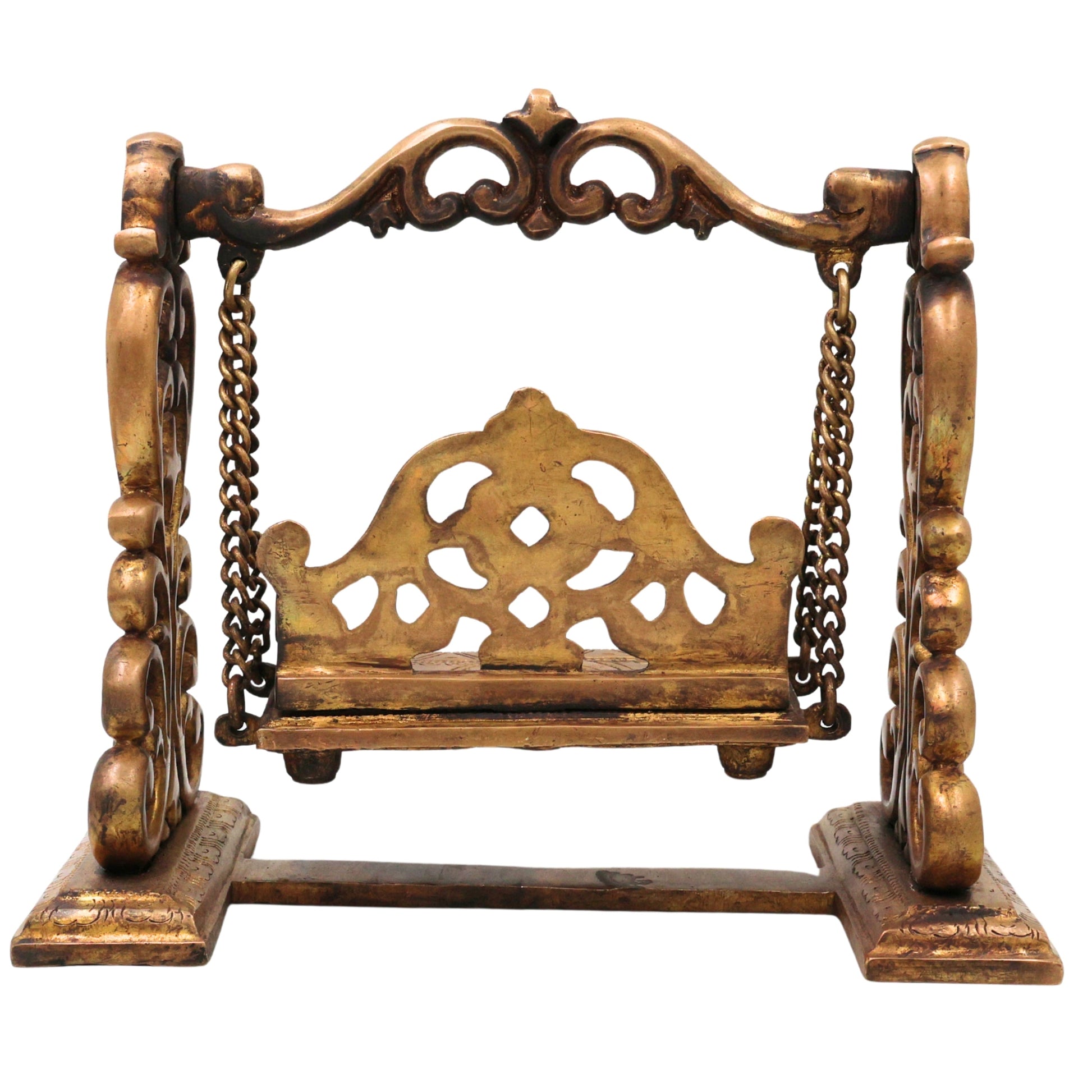 Brass Jhoola Hindola for Laddu Gopal Bal Krishna Radha Krishna Pital Oonjal Palna Mandir Swing for Janmashtami Pooja Temple Decor, Gold, 7.5 Inch, 1 Piece