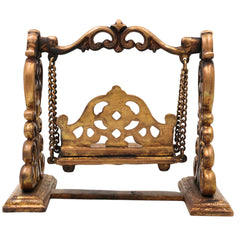 Brass Jhoola Hindola for Laddu Gopal Bal Krishna Radha Krishna Pital Oonjal Palna Mandir Swing for Janmashtami Pooja Temple Decor, Gold, 7.5 Inch, 1 Piece