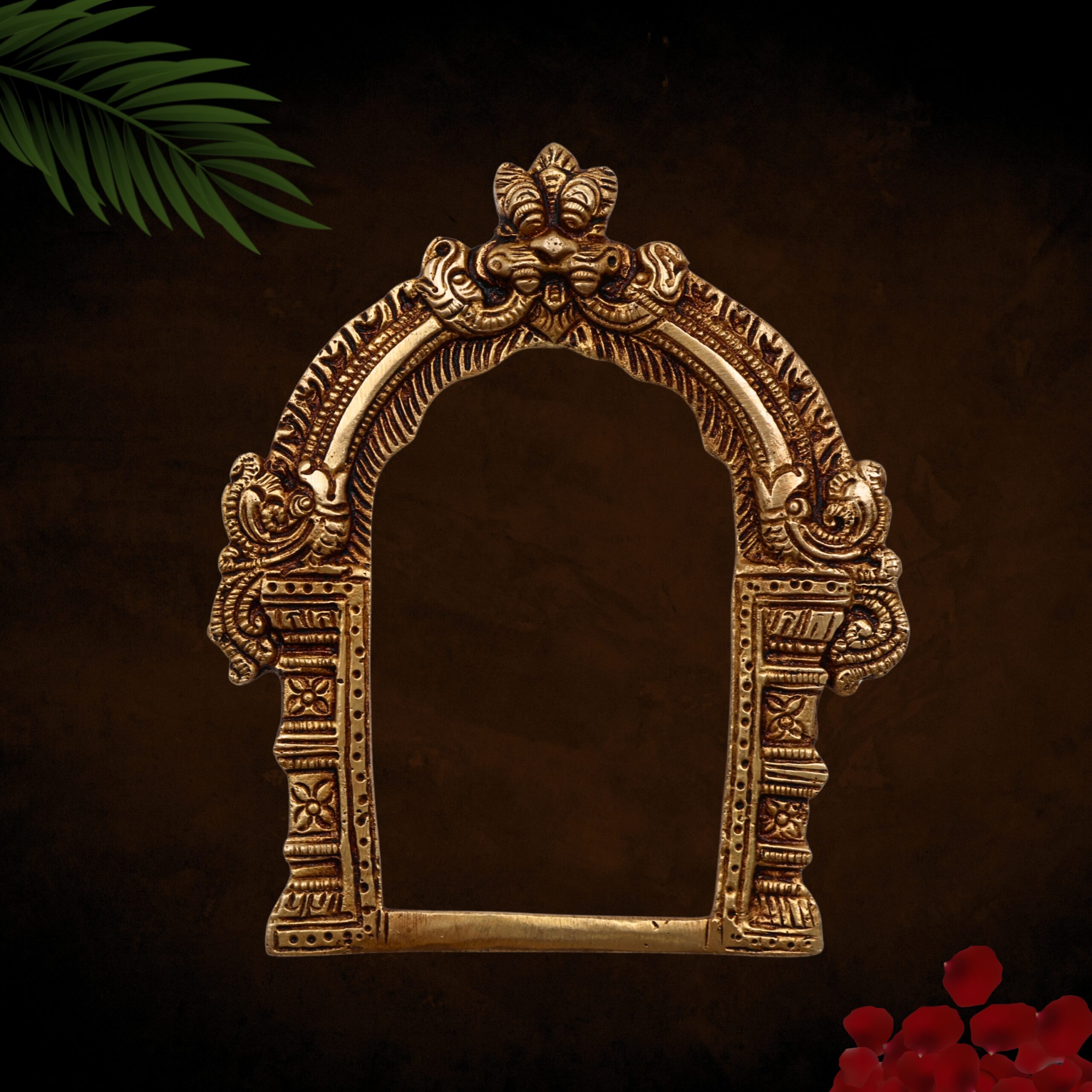 Brass Prabhavali Frame Arch Wall Hanging Prabhawal Temple Home Decor Prabhawali For Small Diety Prabhaval, Gold, 6 Inch, 1 Piece