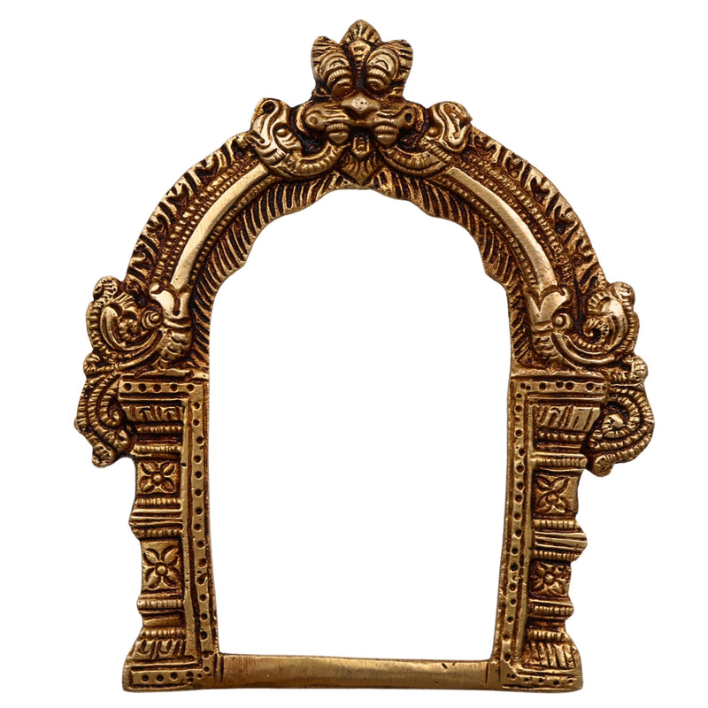 Brass Prabhavali Frame Arch Wall Hanging Prabhawal Temple Home Decor Prabhawali For Small Diety Prabhaval, Gold, 6 Inch, 1 Piece