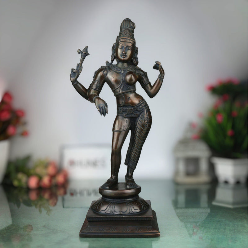 Brass Ardhanarishwara Idol, Handcrafted Lord Shiva & Goddess Parvati Statue for Pooja, Home Decor & Spiritual Gifts, Black, 15.5 Inch, 1 Piece