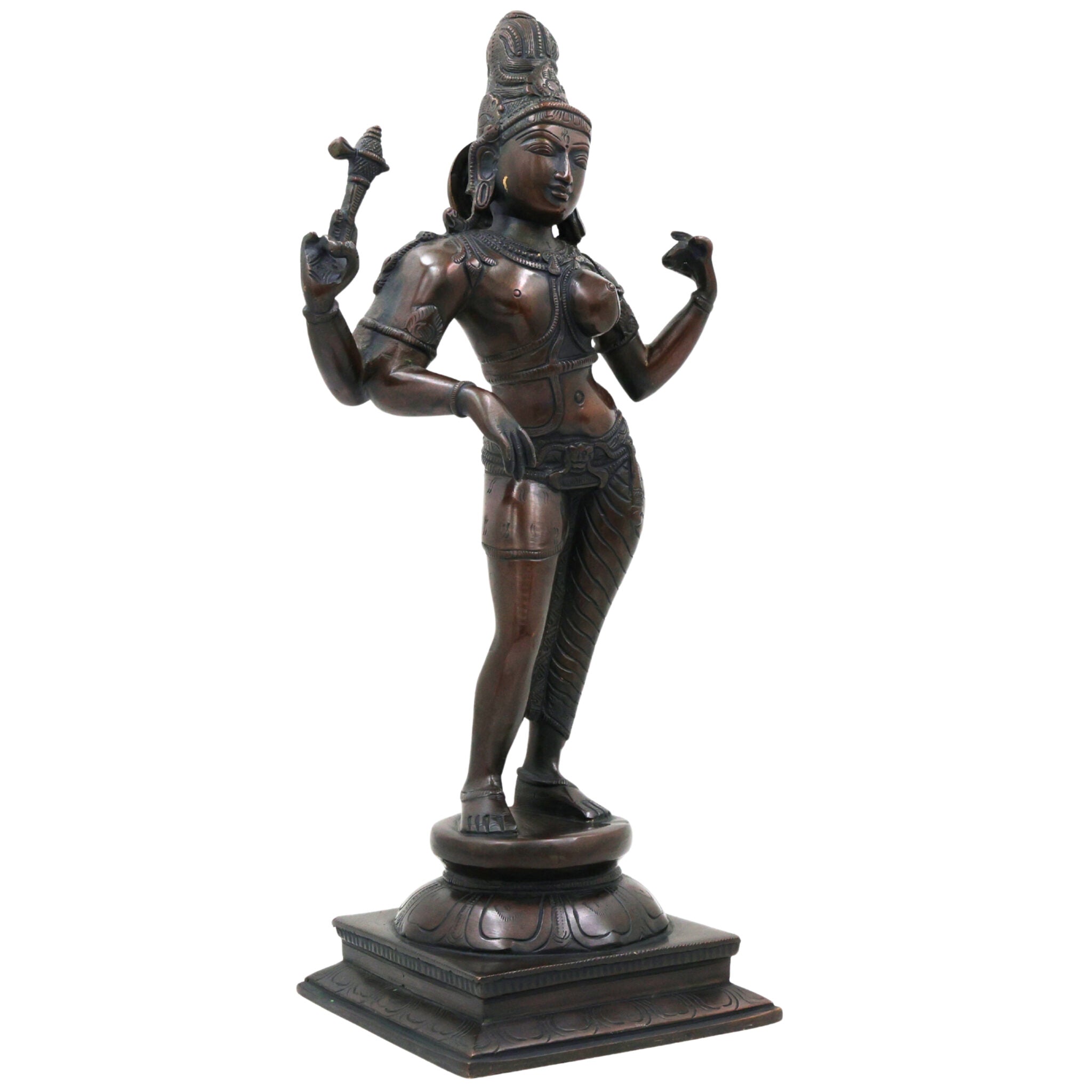 Brass Ardhanarishwara Idol, Handcrafted Lord Shiva & Goddess Parvati Statue for Pooja, Home Decor & Spiritual Gifts, Black, 15.5 Inch, 1 Piece