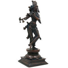 Brass Lord Krishna Idol, Handcrafted Venugopala Murti, Flute Playing Krishna Statue for Pooja, Home Temple & Spiritual Decor, Black, 14 Inch, 1 Piece