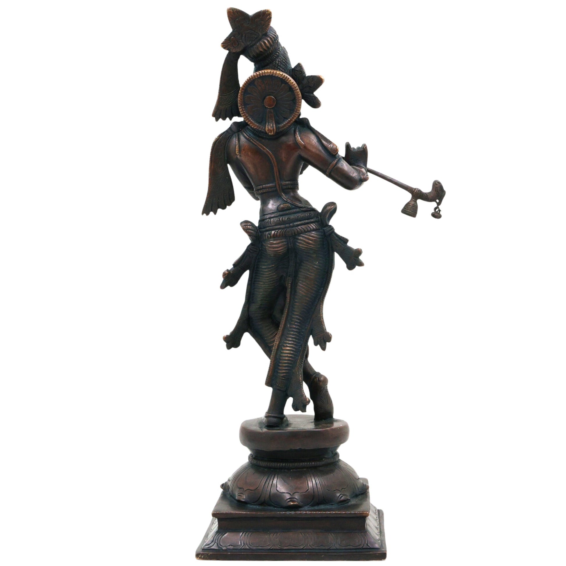 Brass Lord Krishna Idol, Handcrafted Venugopala Murti, Flute Playing Krishna Statue for Pooja, Home Temple & Spiritual Decor, Black, 14 Inch, 1 Piece