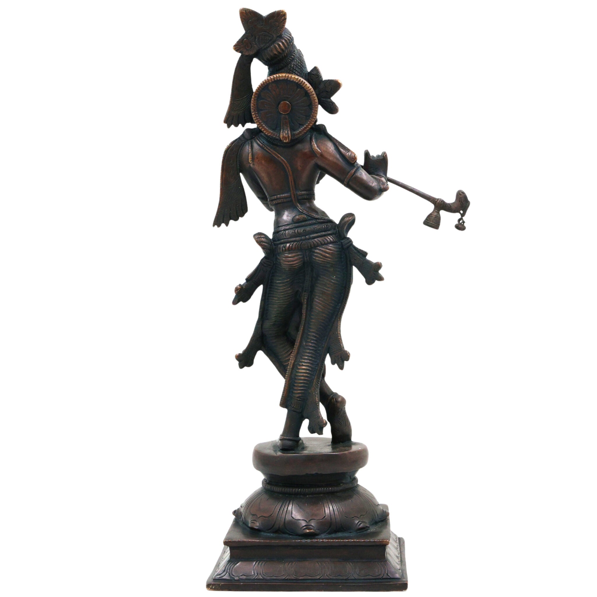 Brass Lord Krishna Idol, Handcrafted Venugopala Murti, Flute Playing Krishna Statue for Pooja, Home Temple & Spiritual Decor, Black, 14 Inch, 1 Piece