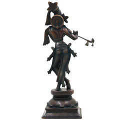 Brass Lord Krishna Idol, Handcrafted Venugopala Murti, Flute Playing Krishna Statue for Pooja, Home Temple & Spiritual Decor, Black, 14 Inch, 1 Piece