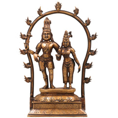 Brass Lord Shiva Parvati Idol, Handcrafted Uma Maheshwara Murti, Shiv Shakti Statue for Pooja Room, Temple & Home Decor, Gold, 14 Inch, 1 Piece