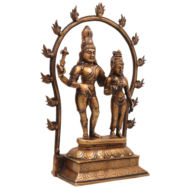 Brass Lord Shiva Parvati Idol, Handcrafted Uma Maheshwara Murti, Shiv Shakti Statue for Pooja Room, Temple & Home Decor, Gold, 14 Inch, 1 Piece