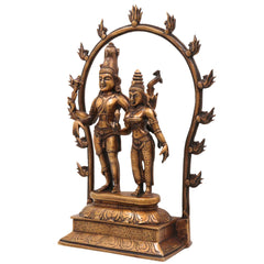 Brass Lord Shiva Parvati Idol, Handcrafted Uma Maheshwara Murti, Shiv Shakti Statue for Pooja Room, Temple & Home Decor, Gold, 14 Inch, 1 Piece
