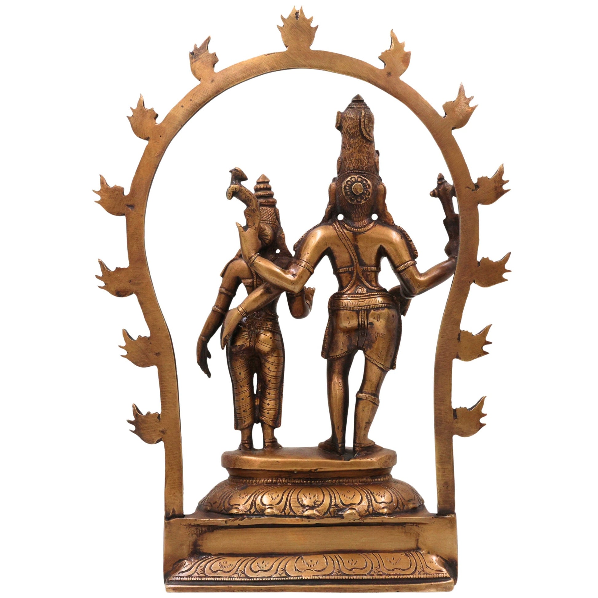 Brass Lord Shiva Parvati Idol, Handcrafted Uma Maheshwara Murti, Shiv Shakti Statue for Pooja Room, Temple & Home Decor, Gold, 14 Inch, 1 Piece