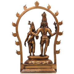 Brass Lord Shiva Parvati Idol, Handcrafted Uma Maheshwara Murti, Shiv Shakti Statue for Pooja Room, Temple & Home Decor, Gold, 14 Inch, 1 Piece