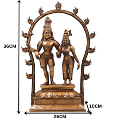 Brass Lord Shiva Parvati Idol, Handcrafted Uma Maheshwara Murti, Shiv Shakti Statue for Pooja Room, Temple & Home Decor, Gold, 14 Inch, 1 Piece