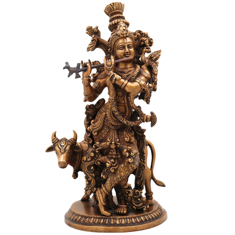 Brass Lord Krishna Idol | Handcrafted Venugopala Murti | Govinda Statue for Pooja Room, Temple & Home Decor, Gold, 12.5 Inch, 1 Piece