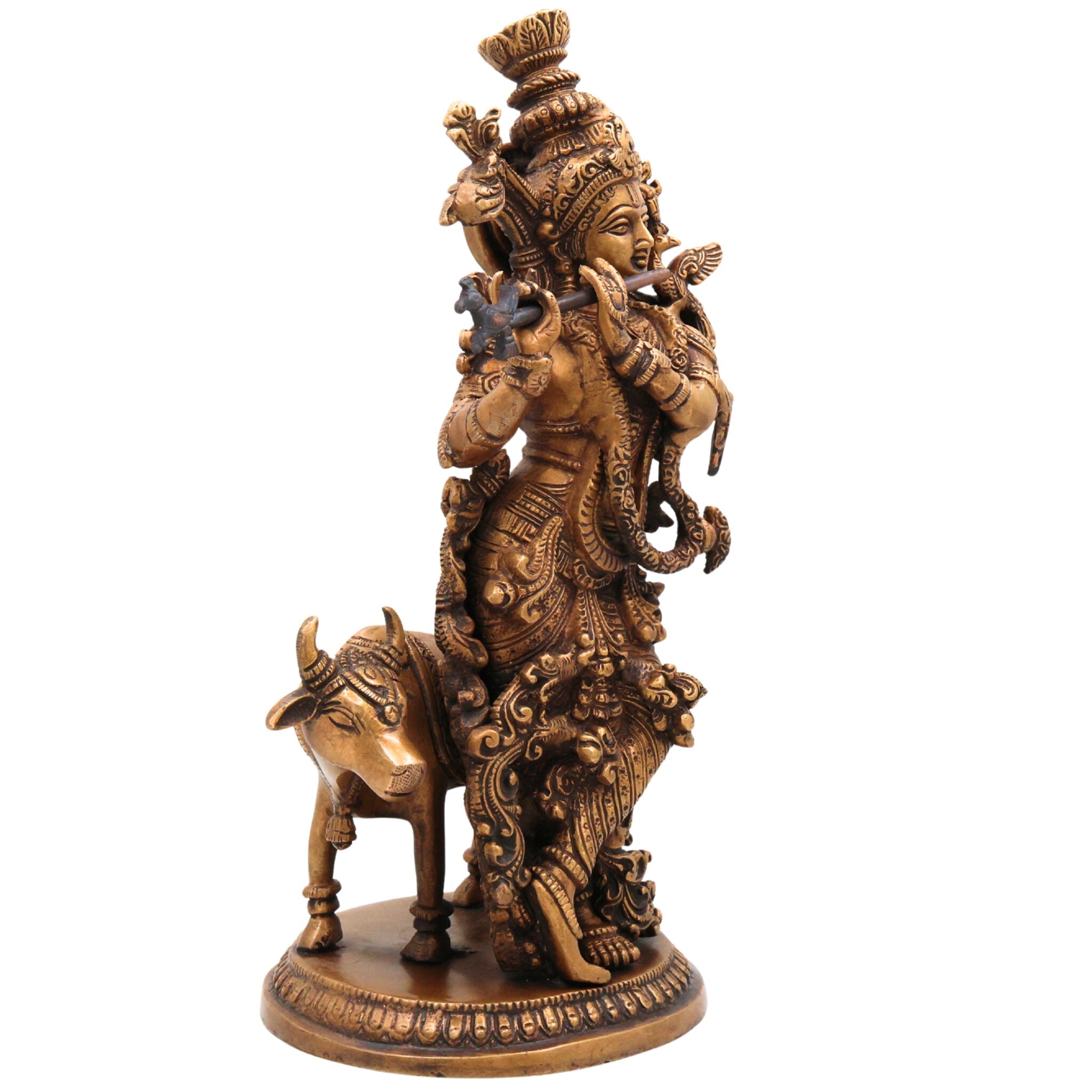 Brass Lord Krishna Idol | Handcrafted Venugopala Murti | Govinda Statue for Pooja Room, Temple & Home Decor, Gold, 12.5 Inch, 1 Piece