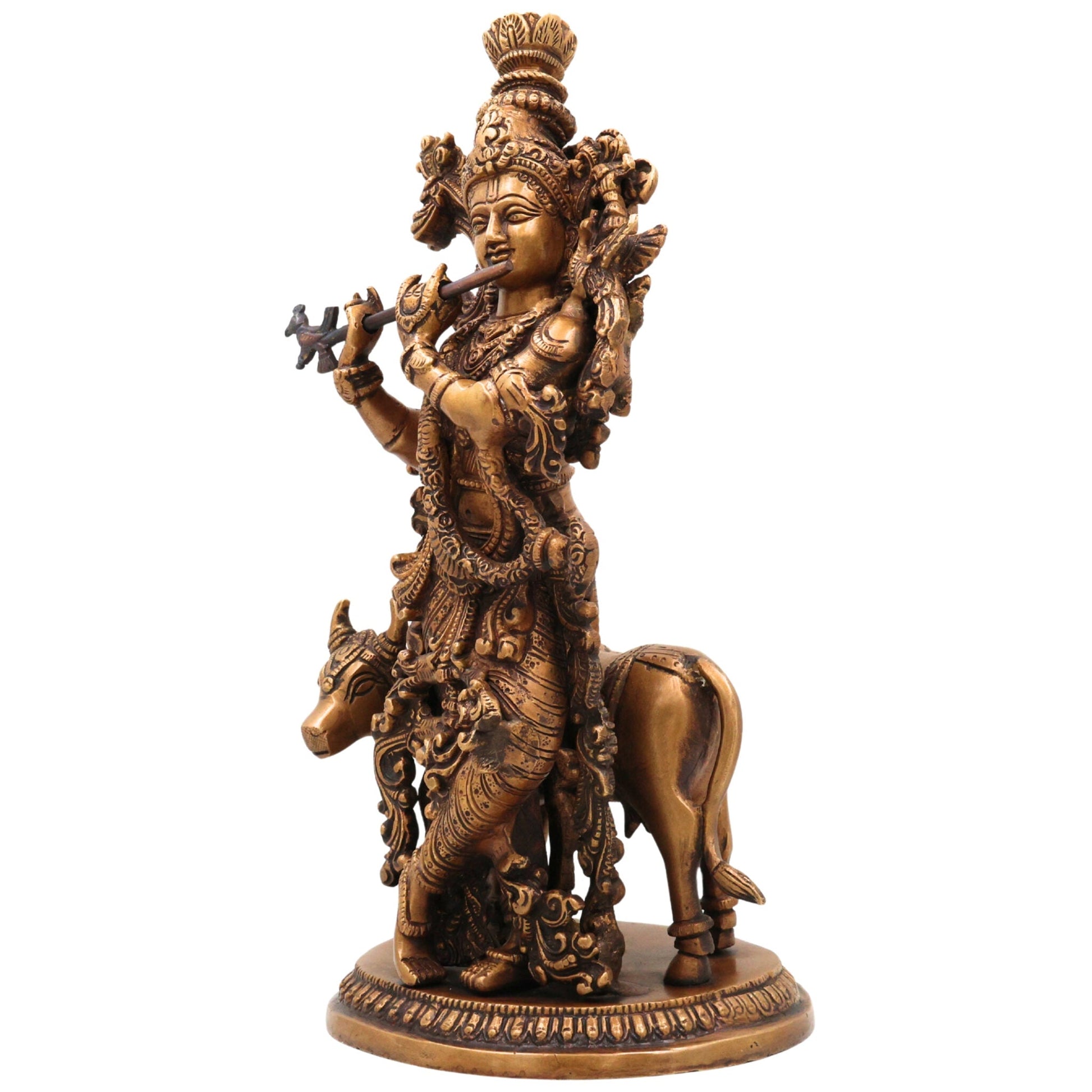 Brass Lord Krishna Idol | Handcrafted Venugopala Murti | Govinda Statue for Pooja Room, Temple & Home Decor, Gold, 12.5 Inch, 1 Piece