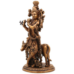 Brass Lord Krishna Idol | Handcrafted Venugopala Murti | Govinda Statue for Pooja Room, Temple & Home Decor, Gold, 12.5 Inch, 1 Piece