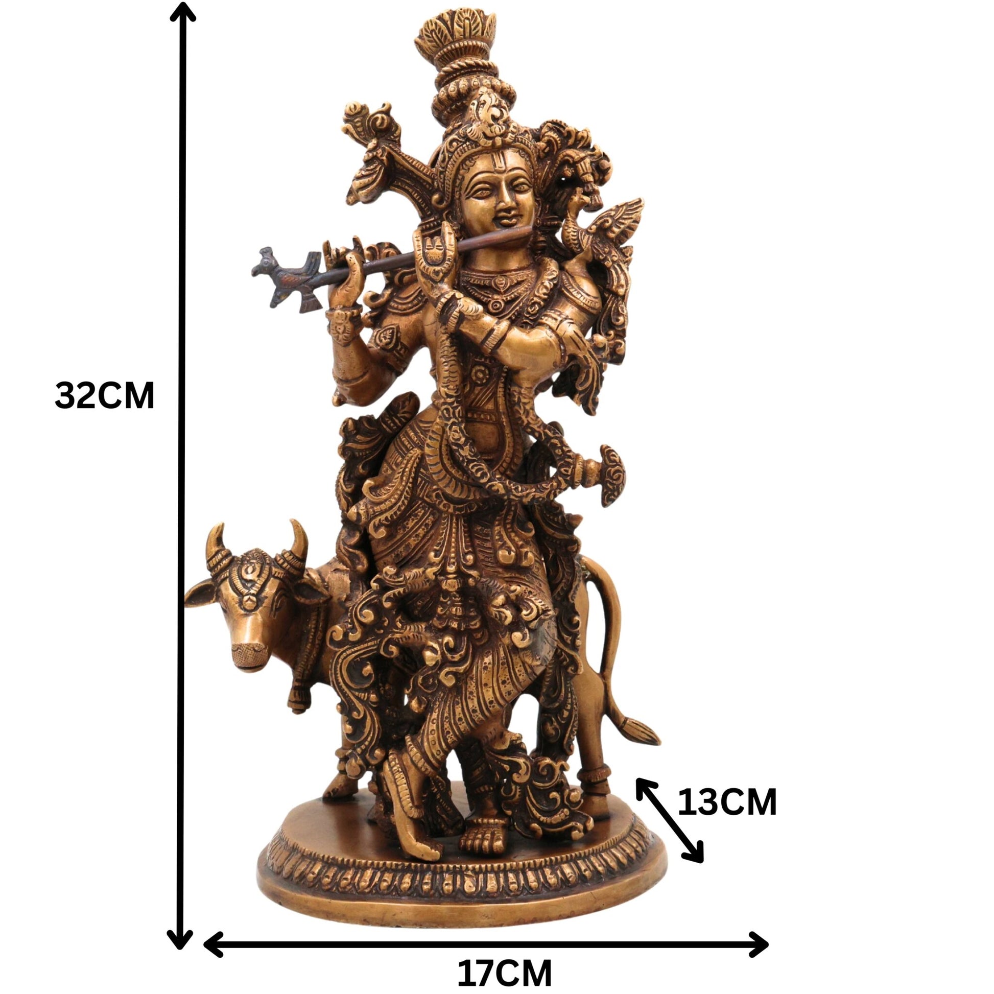 Brass Lord Krishna Idol | Handcrafted Venugopala Murti | Govinda Statue for Pooja Room, Temple & Home Decor, Gold, 12.5 Inch, 1 Piece
