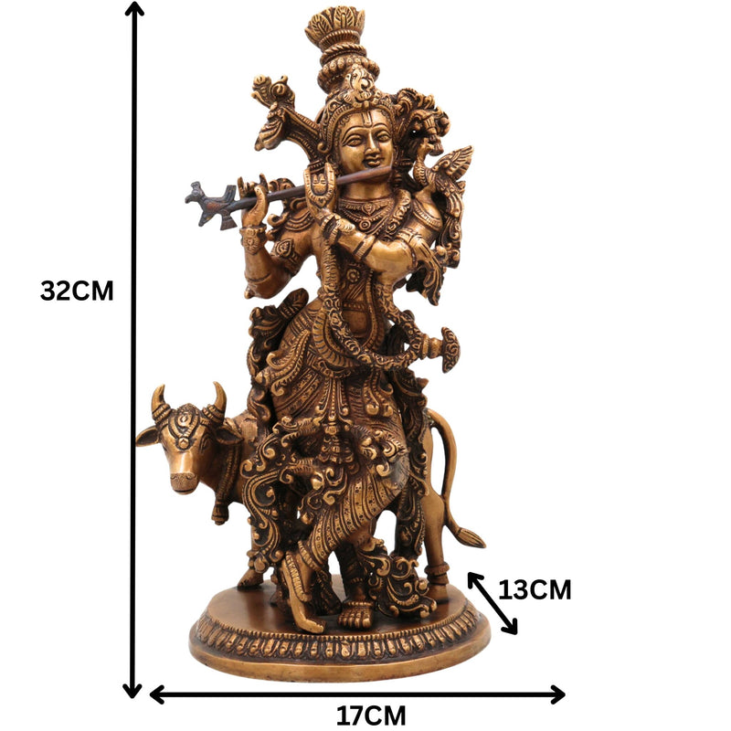 Brass Lord Krishna Idol | Handcrafted Venugopala Murti | Govinda Statue for Pooja Room, Temple & Home Decor, Gold, 12.5 Inch, 1 Piece