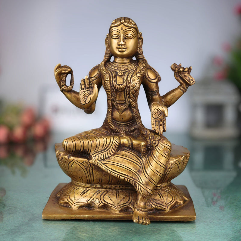 Brass Balambika Idol, Handcrafted Goddess Balambika Murti, Divine Bal Tripura Sundari Statue for Pooja, Temple & Home Decor, Gold, 9 Inch, 1 Piece