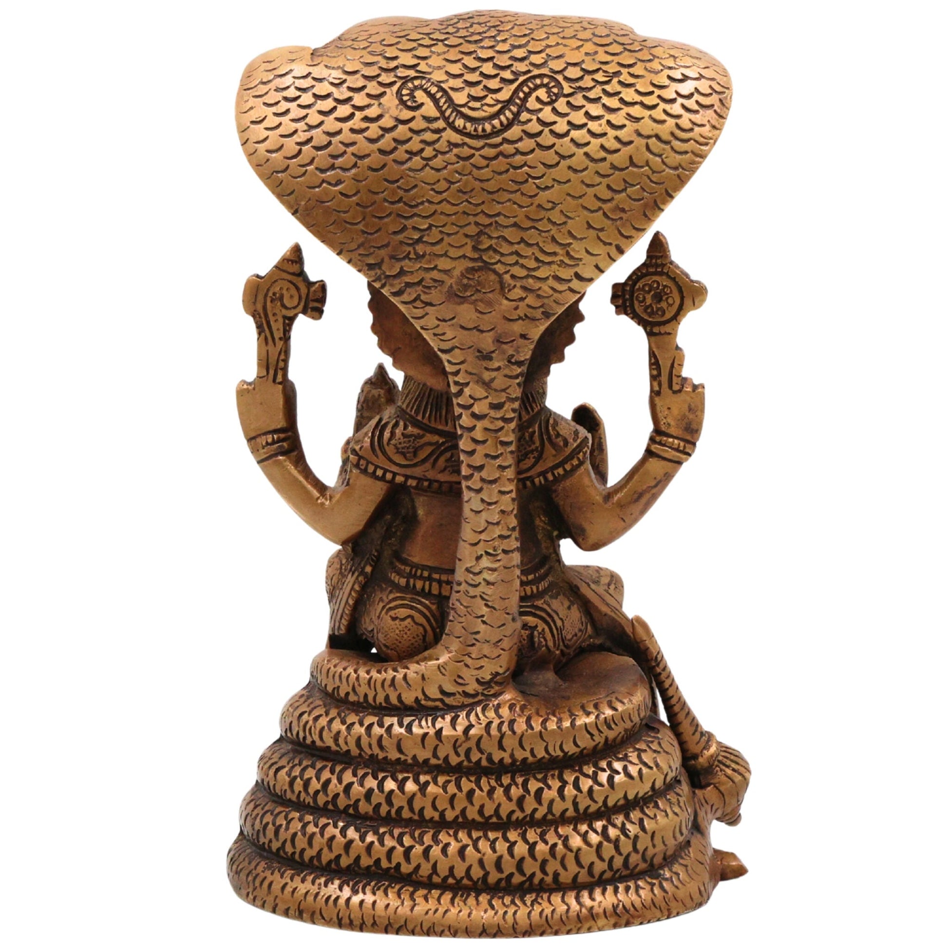Brass Narasimha Lakshmi Idol, Handcrafted Brass Murti, Lord Narasimha with Goddess Lakshmi on Sheshnag Statue for Pooja, Home Decor & Spiritual Gifts, Gold, 8 Inch, 1 Piece