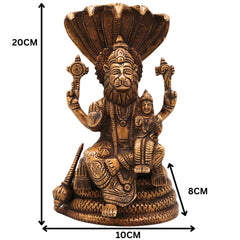 Brass Narasimha Lakshmi Idol, Handcrafted Brass Murti, Lord Narasimha with Goddess Lakshmi on Sheshnag Statue for Pooja, Home Decor & Spiritual Gifts, Gold, 8 Inch, 1 Piece