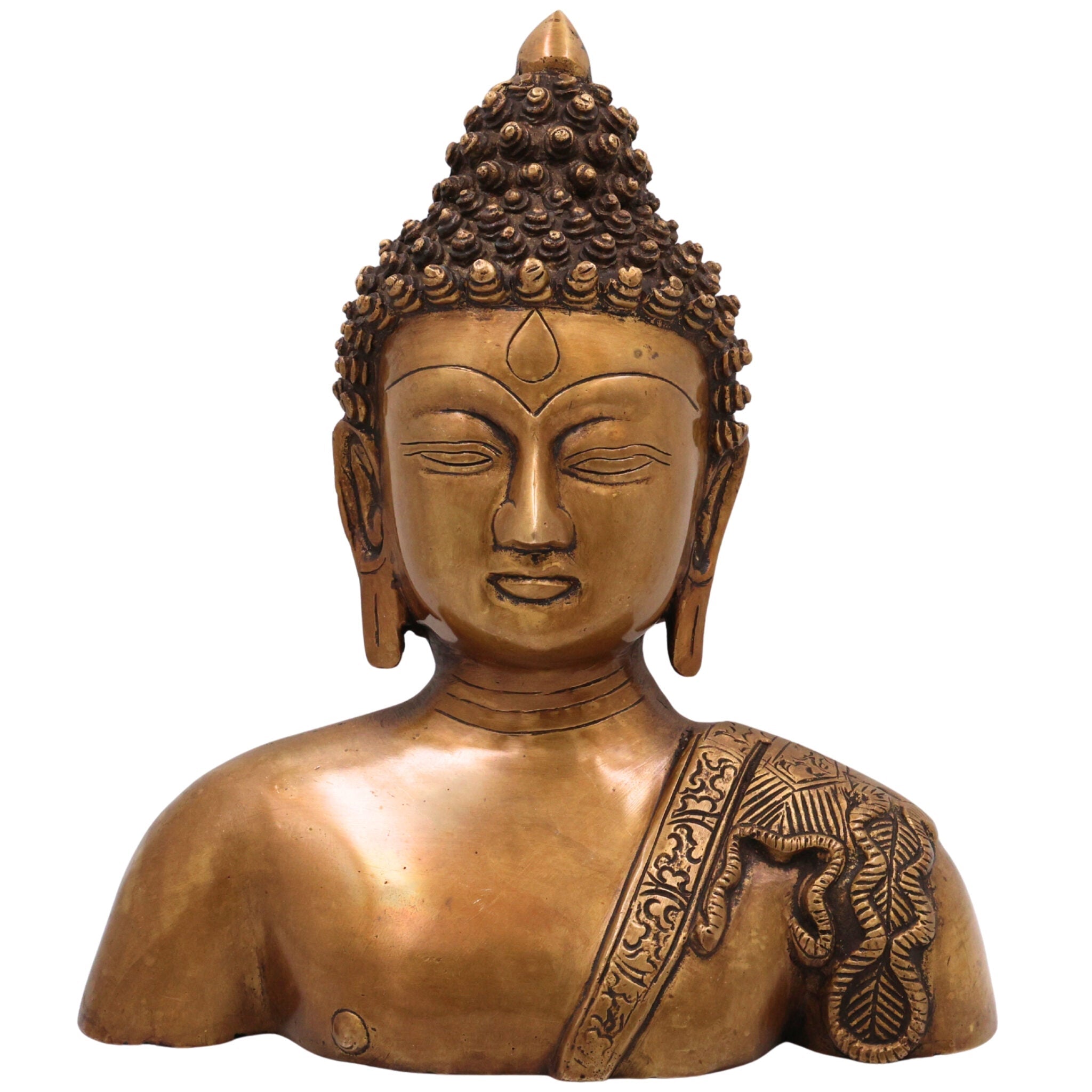 Brass Buddha Face Idol, Handcrafted Brass Murti, Gautama Buddha Wall Sculpture for Meditation, Home Decor & Spiritual Gifts, Gold, 11 Inch, 1 Piece