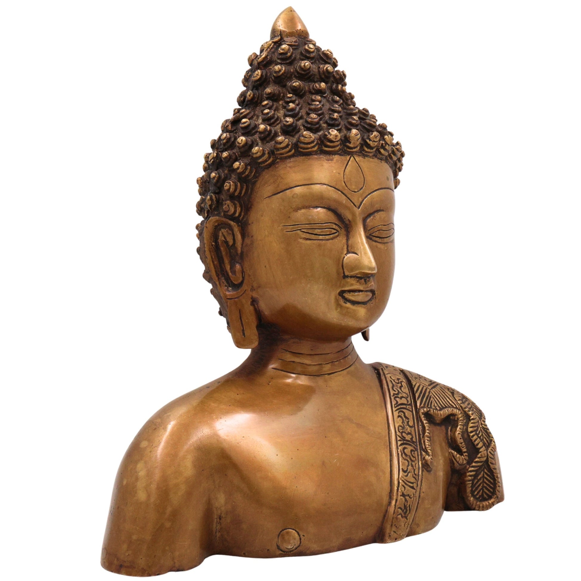 Brass Buddha Face Idol, Handcrafted Brass Murti, Gautama Buddha Wall Sculpture for Meditation, Home Decor & Spiritual Gifts, Gold, 11 Inch, 1 Piece