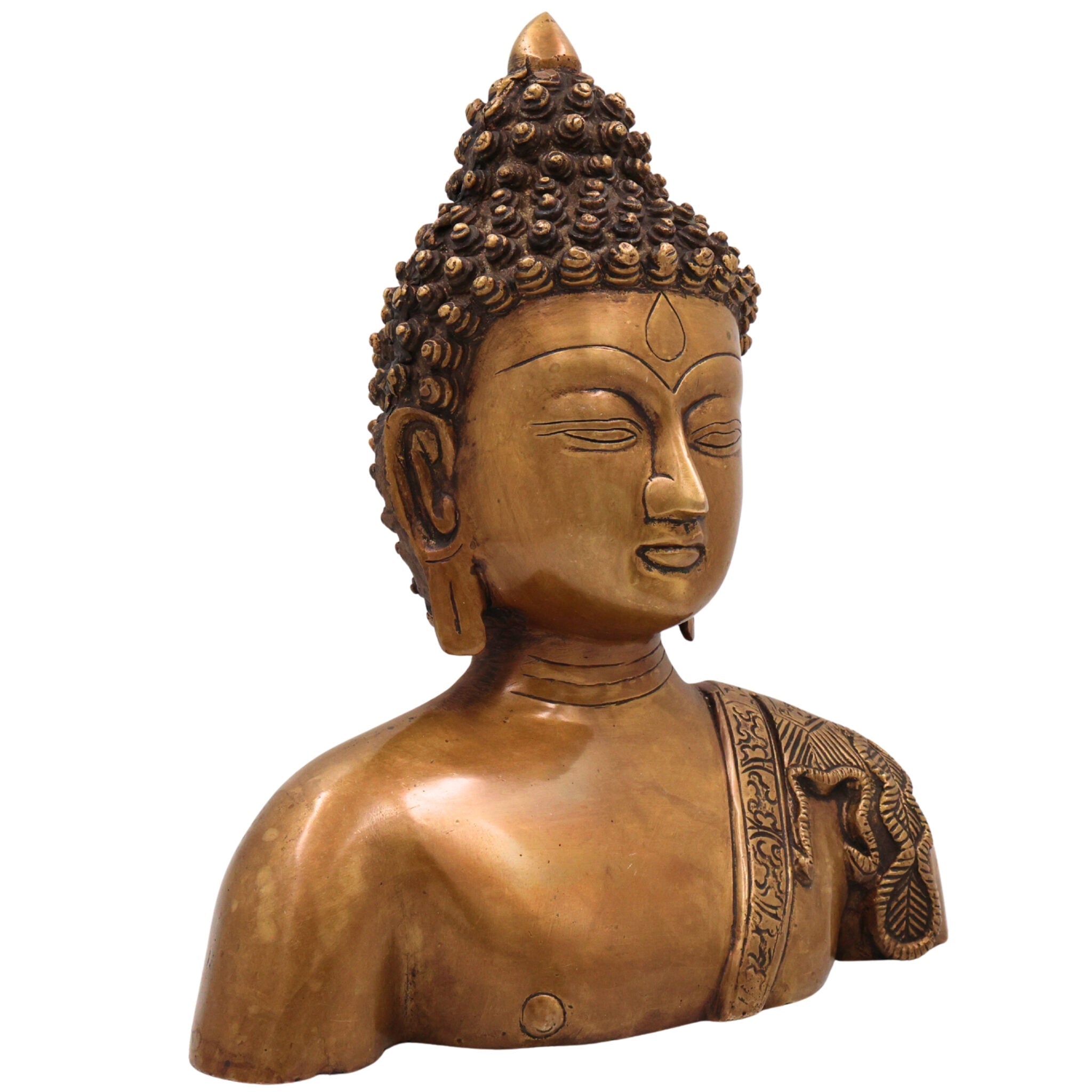 Brass Buddha Face Idol, Handcrafted Brass Murti, Gautama Buddha Wall Sculpture for Meditation, Home Decor & Spiritual Gifts, Gold, 11 Inch, 1 Piece