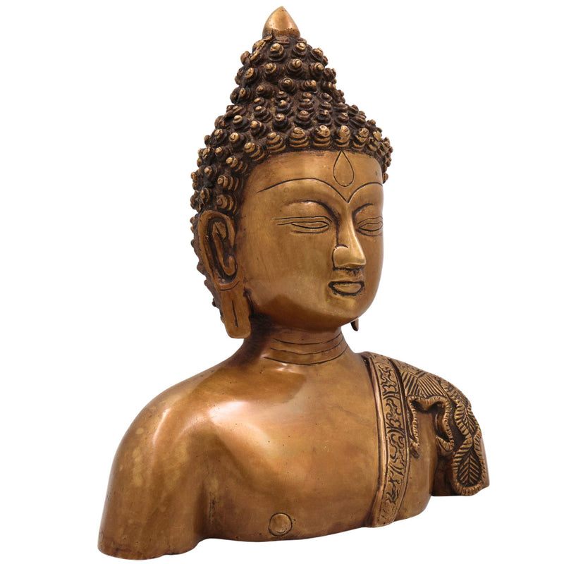 Brass Buddha Face Idol, Handcrafted Brass Murti, Gautama Buddha Wall Sculpture for Meditation, Home Decor & Spiritual Gifts, Gold, 11 Inch, 1 Piece
