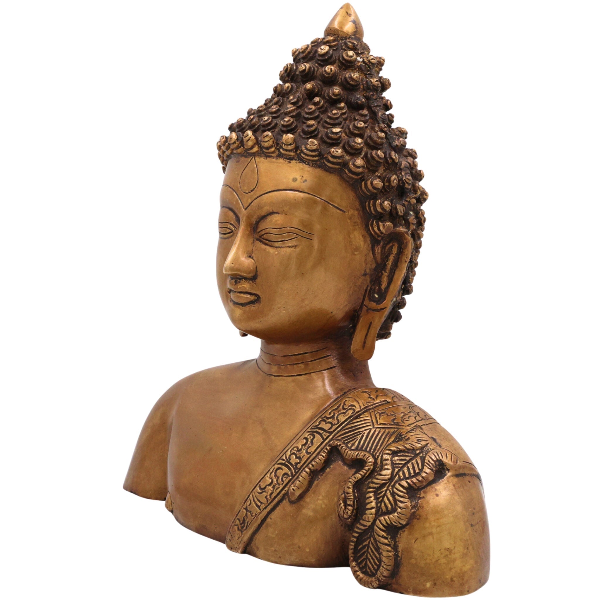Brass Buddha Face Idol, Handcrafted Brass Murti, Gautama Buddha Wall Sculpture for Meditation, Home Decor & Spiritual Gifts, Gold, 11 Inch, 1 Piece