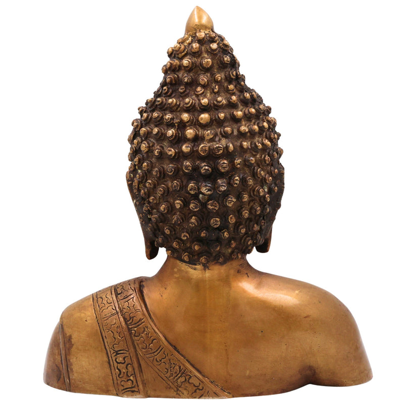 Brass Buddha Face Idol, Handcrafted Brass Murti, Gautama Buddha Wall Sculpture for Meditation, Home Decor & Spiritual Gifts, Gold, 11 Inch, 1 Piece