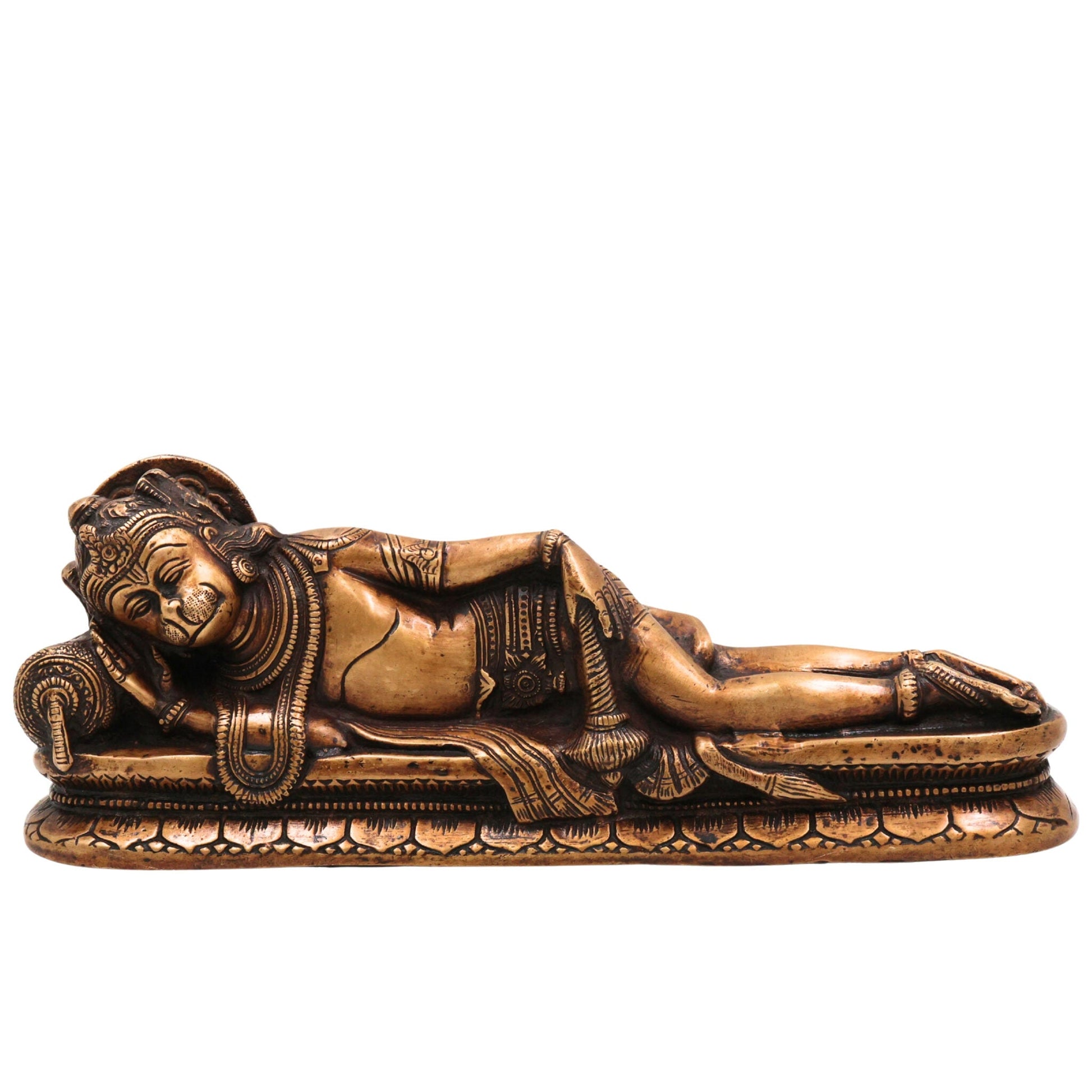 Brass Sleeping Hanuman Idol, Handcrafted Reclining Bajrangbali Statue for Pooja, Home Decor & Spiritual Gifts, Gold, 4 Inch, 1 Piece