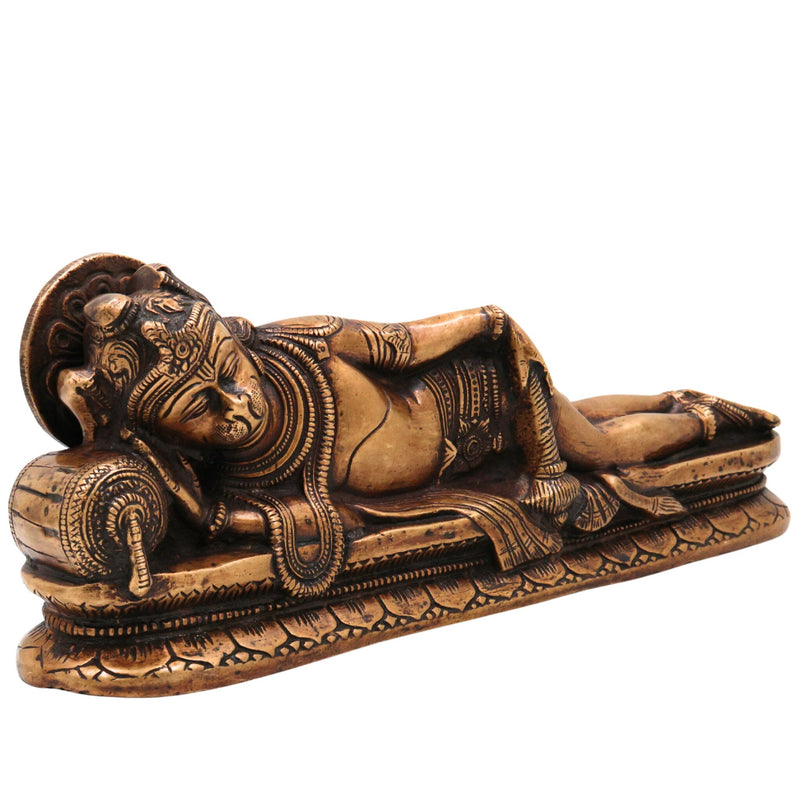 Brass Sleeping Hanuman Idol, Handcrafted Reclining Bajrangbali Statue for Pooja, Home Decor & Spiritual Gifts, Gold, 4 Inch, 1 Piece