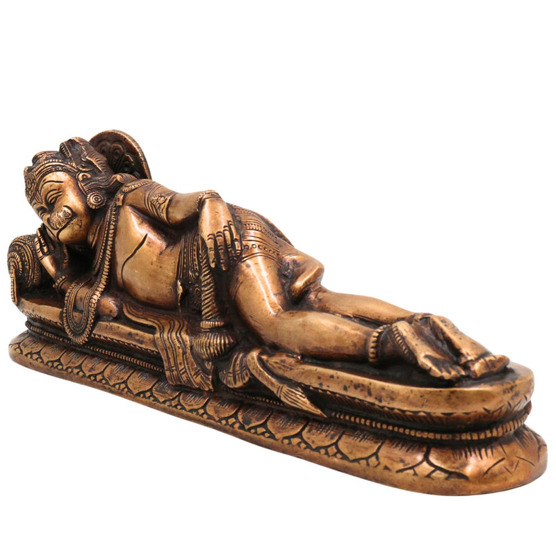 Brass Sleeping Hanuman Idol, Handcrafted Reclining Bajrangbali Statue for Pooja, Home Decor & Spiritual Gifts, Gold, 4 Inch, 1 Piece