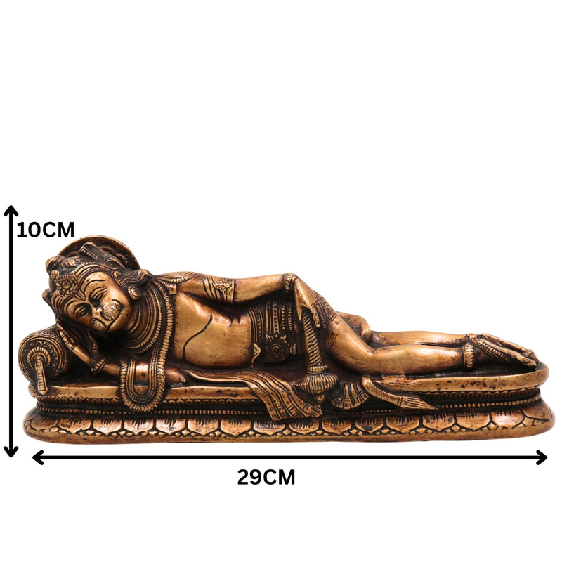 Brass Sleeping Hanuman Idol, Handcrafted Reclining Bajrangbali Statue for Pooja, Home Decor & Spiritual Gifts, Gold, 4 Inch, 1 Piece