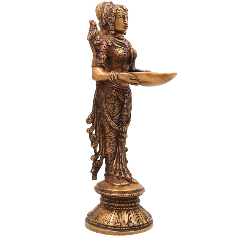 Brass Deepalakshmi Idol, Handcrafted Brass Murti, Goddess Lakshmi Oil Lamp Statue for Pooja, Home Decor & Spiritual Gifts, Gold, 12 Inch, 1 Piece