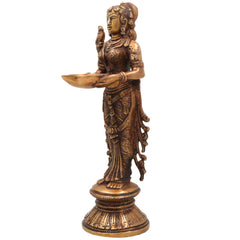 Brass Deepalakshmi Idol, Handcrafted Brass Murti, Goddess Lakshmi Oil Lamp Statue for Pooja, Home Decor & Spiritual Gifts, Gold, 12 Inch, 1 Piece