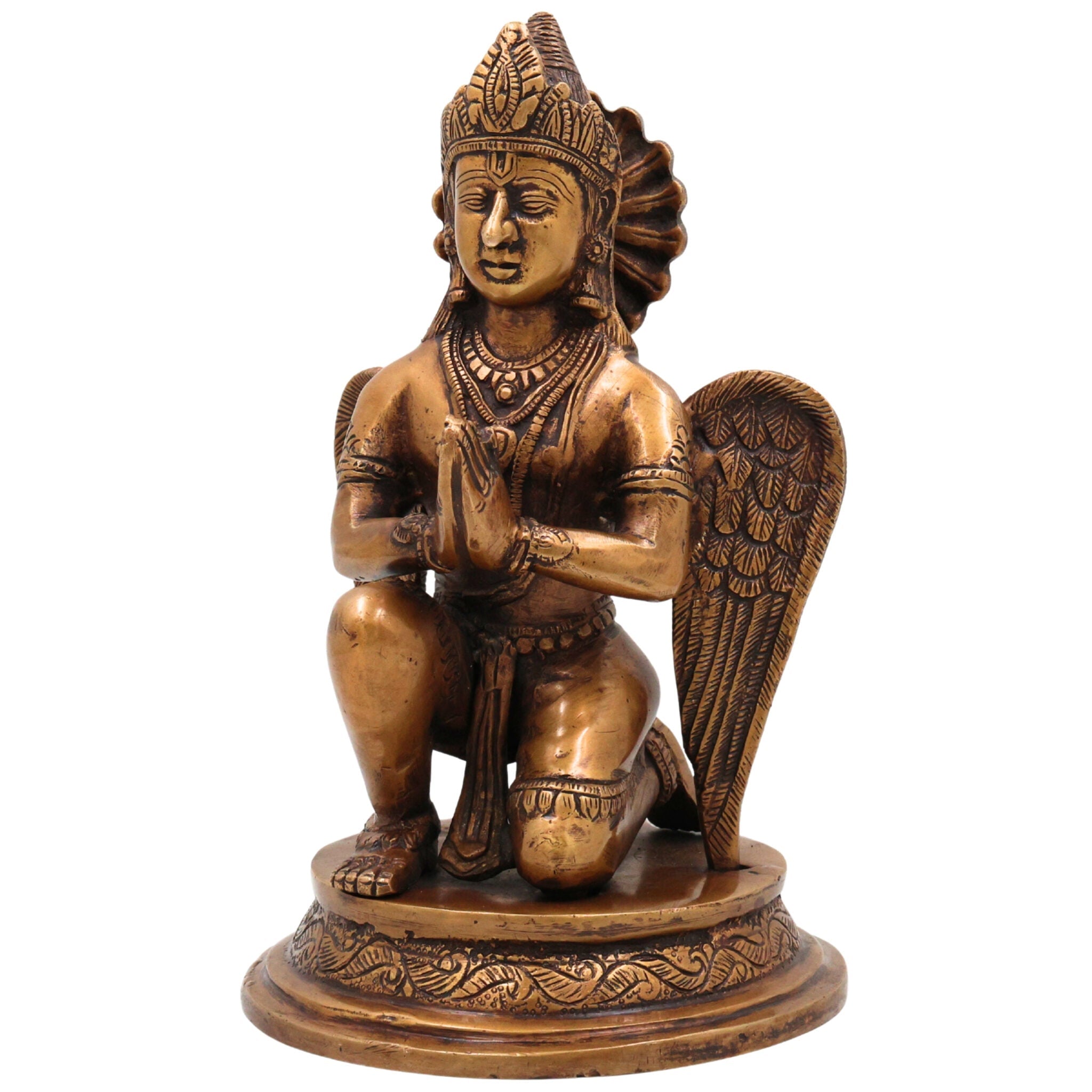 Brass Garud Dev Idol, Handcrafted Murti, Lord Vishnu’s Vehicle Statue for Pooja, Home Decor & Spiritual Gifts, Gold, 9 Inch, 1 Piece