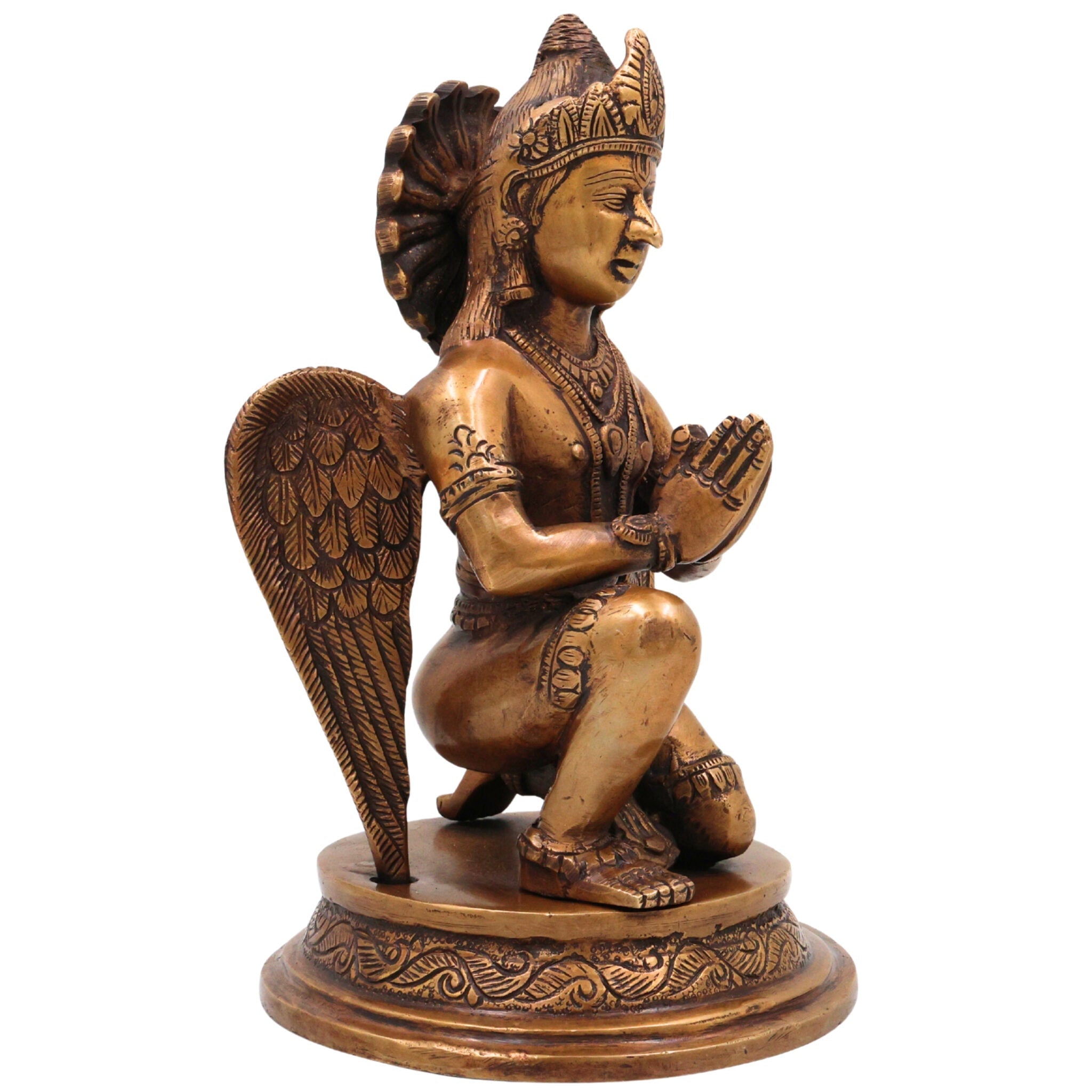 Brass Garud Dev Idol, Handcrafted Murti, Lord Vishnu’s Vehicle Statue for Pooja, Home Decor & Spiritual Gifts, Gold, 9 Inch, 1 Piece
