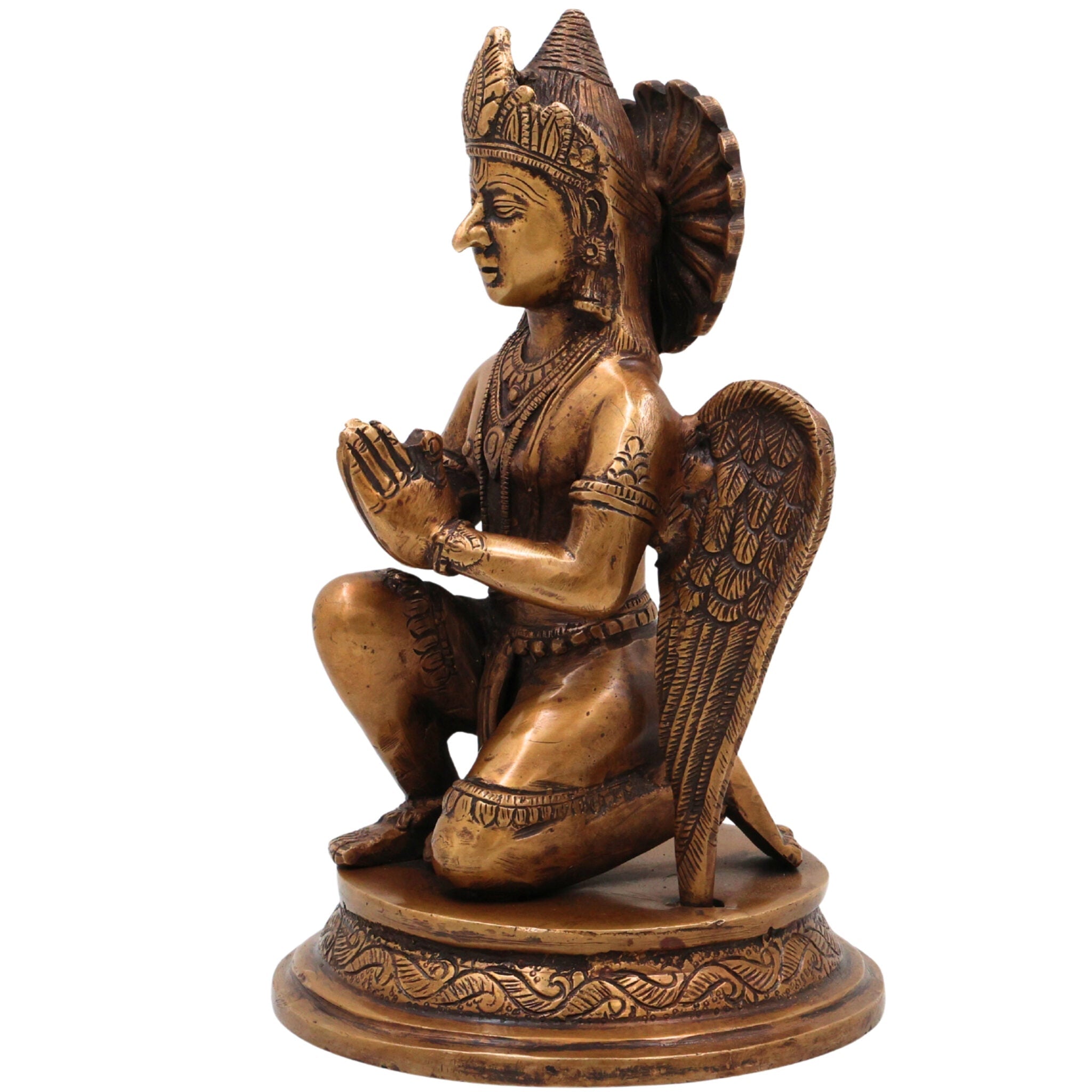 Brass Garud Dev Idol, Handcrafted Murti, Lord Vishnu’s Vehicle Statue for Pooja, Home Decor & Spiritual Gifts, Gold, 9 Inch, 1 Piece