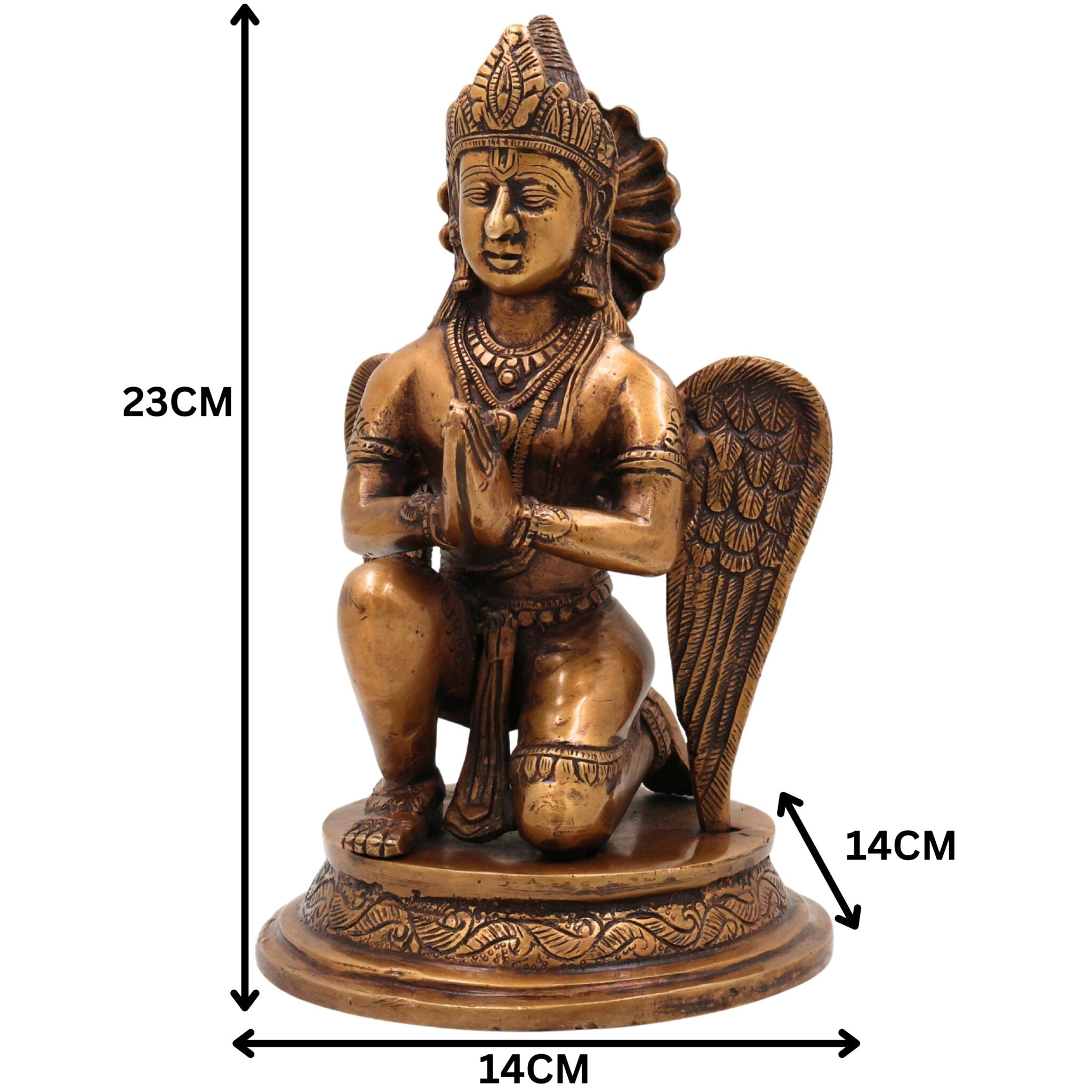 Brass Garud Dev Idol, Handcrafted Murti, Lord Vishnu’s Vehicle Statue for Pooja, Home Decor & Spiritual Gifts, Gold, 9 Inch, 1 Piece