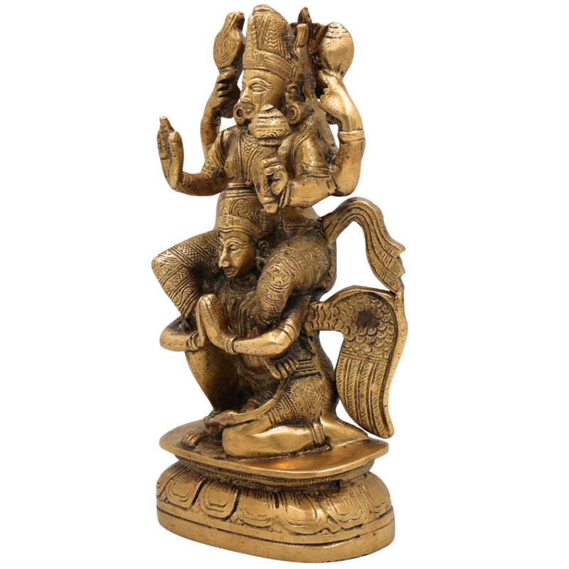 Brass Vishnu Idol Riding Garuda | Narayana Murti Statue | Balaji, Srinivasa, Govinda Vigraha for Pooja, Home Temple, Decor & Gifts, Gold, 8 Inch, 1 Piece
