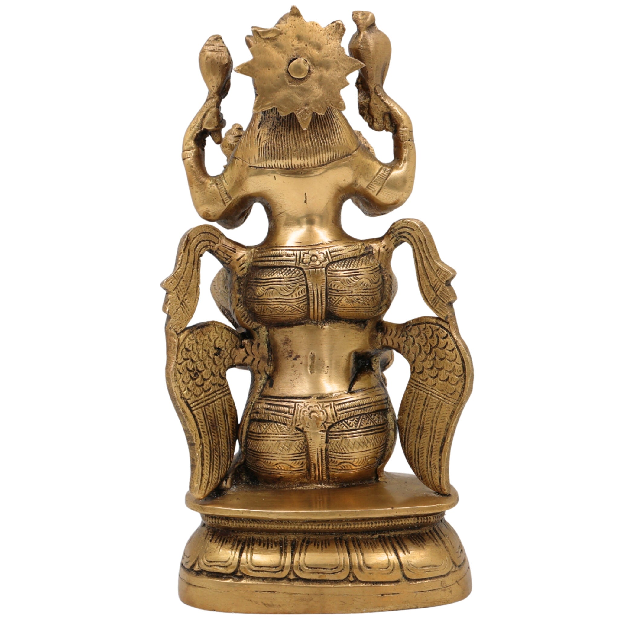 Brass Vishnu Idol Riding Garuda | Narayana Murti Statue | Balaji, Srinivasa, Govinda Vigraha for Pooja, Home Temple, Decor & Gifts, Gold, 8 Inch, 1 Piece